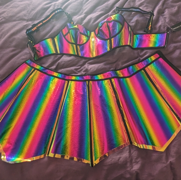 Skirt & Bustier Set - Prismatic Empress Rainbow 2-Piece 🌈 - Club EXX Dolls Kill - Picture 6 of 9